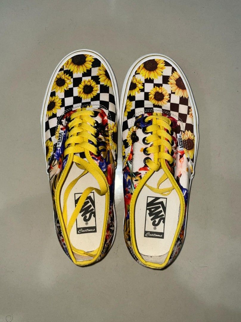 Vans Customs Sunflower Checkerboard Slip On Men s Fashion Footwear Sneakers on Carousell