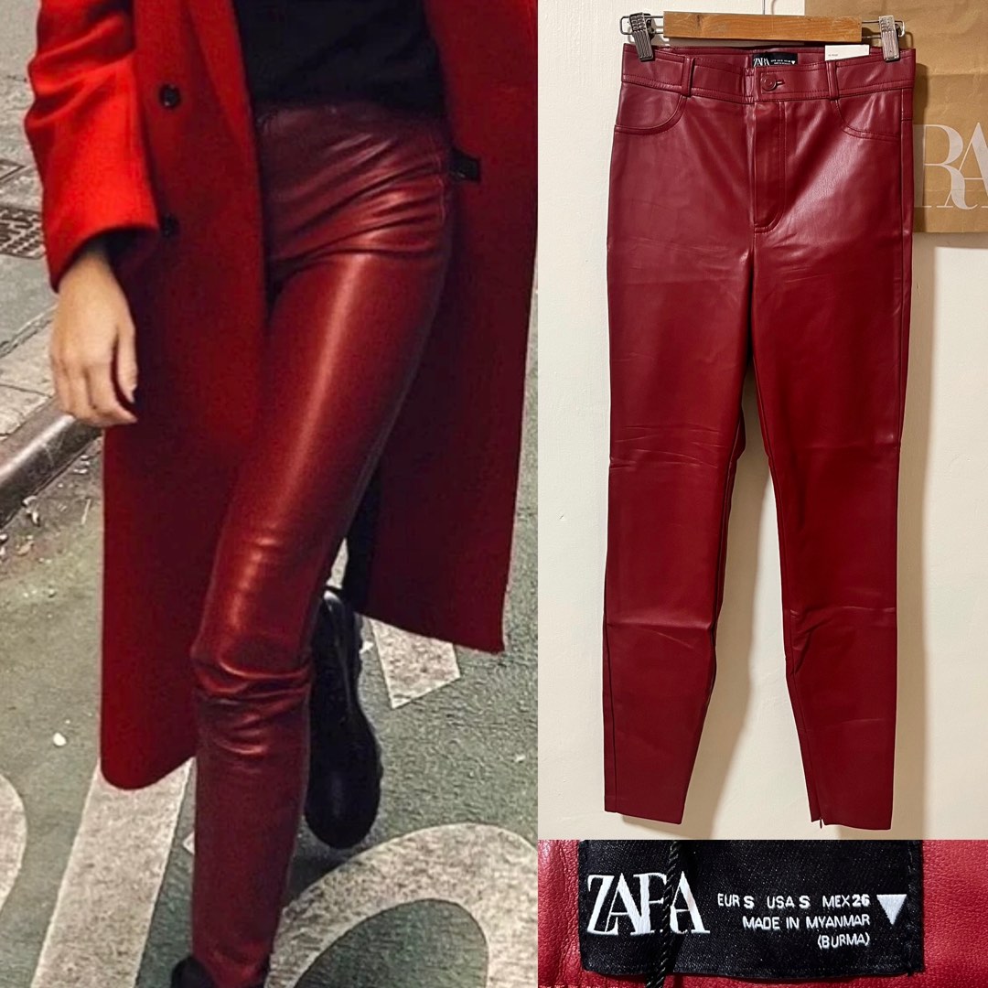 Red leather pants zara discount