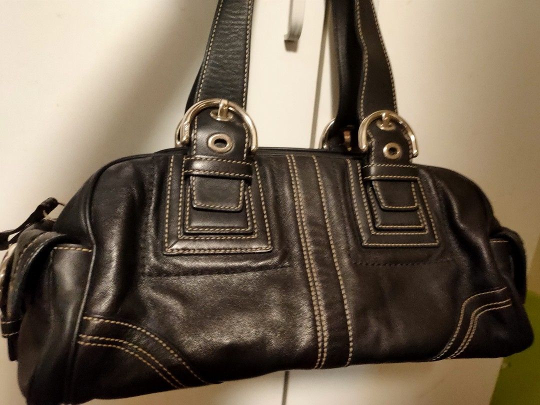 Vintage black leather coach purse top