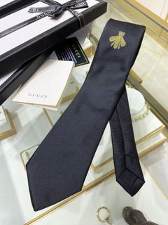GUCCI 蜜蜂刺繡 領帶 男女同款 黑色64165566258691110