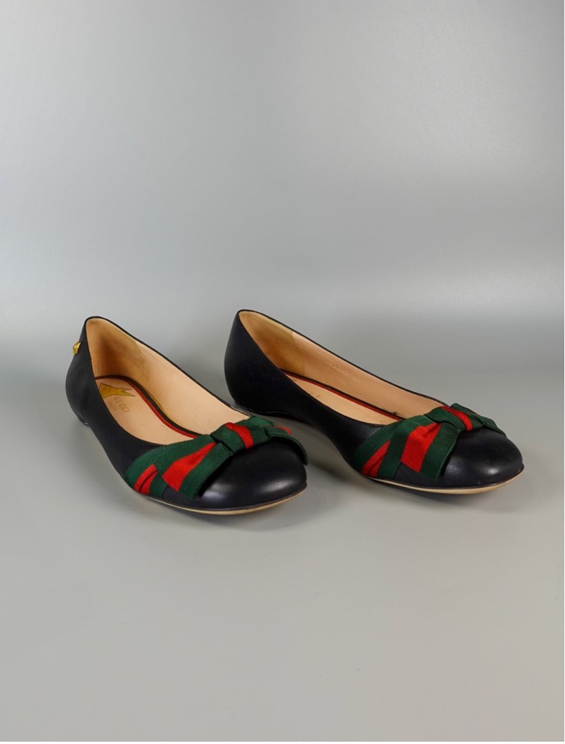 Gucci Bow Web Black Calkfskin Ballerina Flats Size 39 EU 25.5cm Luxury Sneakers Footwear on Carousell
