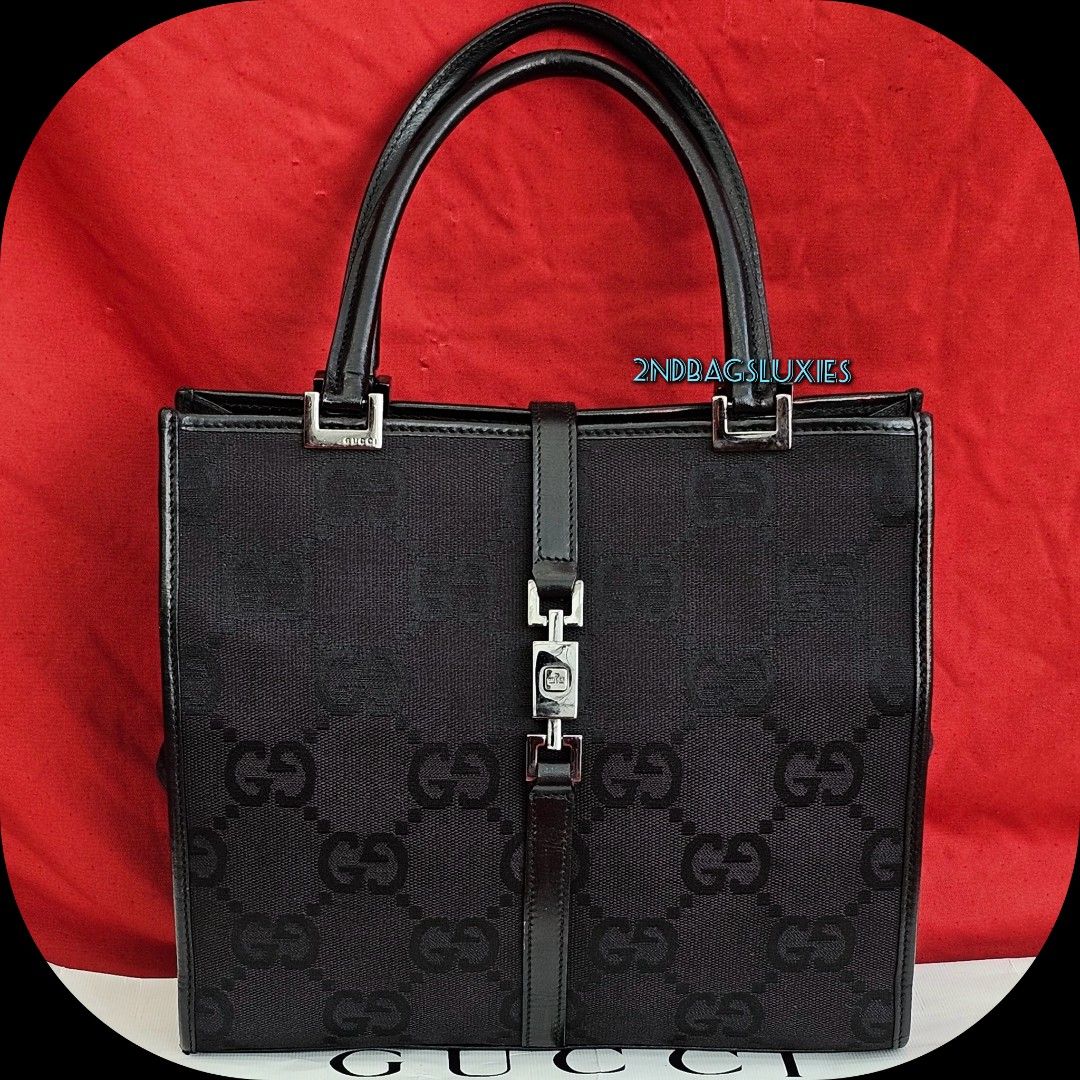Gucci Jackie Big Logo GG Canvas Black Top Handle Bag