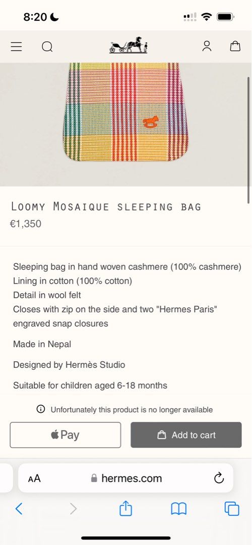 Hermes baby sleeping bag online