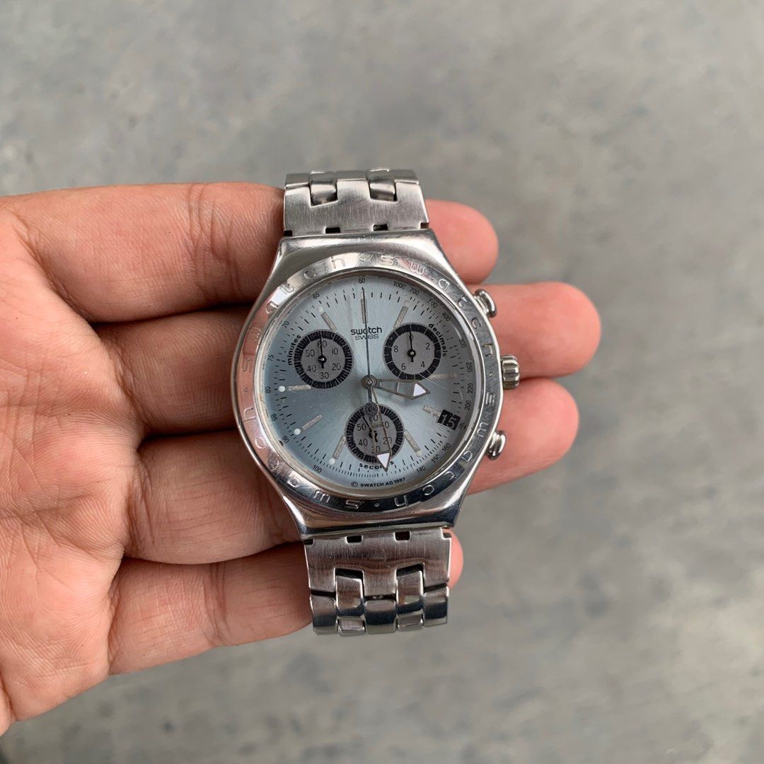Chronograph Watch Swatch Ycs408g Jam Tangan Swatch Irony Stainless
