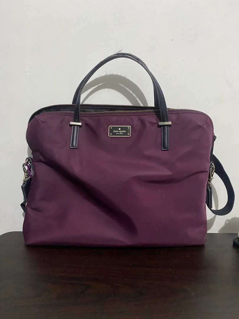 Kate Spade Laptop Bag (Plum) (Category: Laptop Bags & Sleeves) located in Quezon City. Submitted by Dress.For.Less (Listing ID 1336436281, Image 1). Description: Nylon laptop bag with top handle and adjustable strap. Fits 14” laptop Price is slightly negotiable for serious buyers.