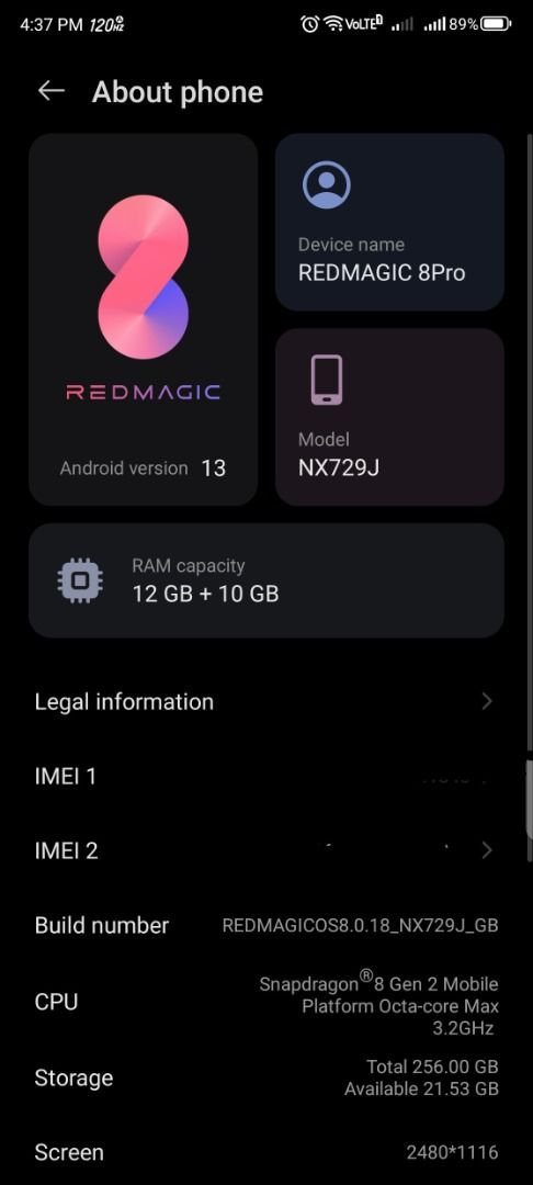 NUBIA REDMAGIC 8PRO 12/256 (Category: Android Others) located in Caloocan City. Submitted by mpanganib70692 (Listing ID 1336403922, Image 1). Description: Redmagic 8 pro 12/256 matte ver. Snapdragon 8gen 2 Bypass charging Gaming phone Inclussions: Box type C cable 1 silicon case Issue: Dents and scratches sa body dahil sa case. Overall in good working condition ang phone Matagal malowbat 6000 mAh battery Trigger buttons working perfectly for sale