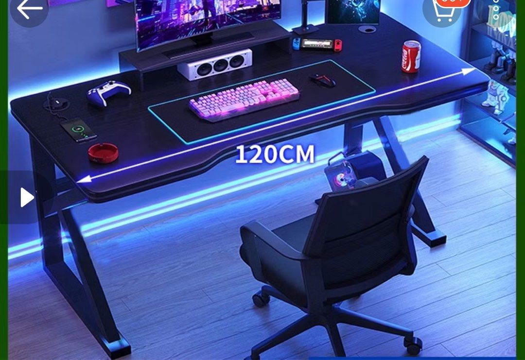 PC Table (Category: Tables & Sets) located in Quezon City. Submitted by acbarrio (Listing ID 1336349513, Image 1). Description: Gaming Table Material: MDF+STEEL Condition: 100% Brand New Dimensions : 100cm (L) x 60cm (W) × 75cm(H) 120cm (L) x 60cm (W) × 75cm(H) Color: Black Feature: 1. Modern and multiple scenes. This gaming table is not only cool and stylish, but also very strong and stable without shaking. .