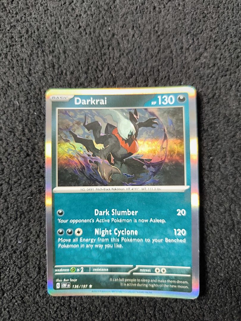 Pokemon - Darkrai - 136/197 - Obsidian Flames - Reverse Foil - Single Card,  Hobbies & Toys, Toys & Games on Carousell