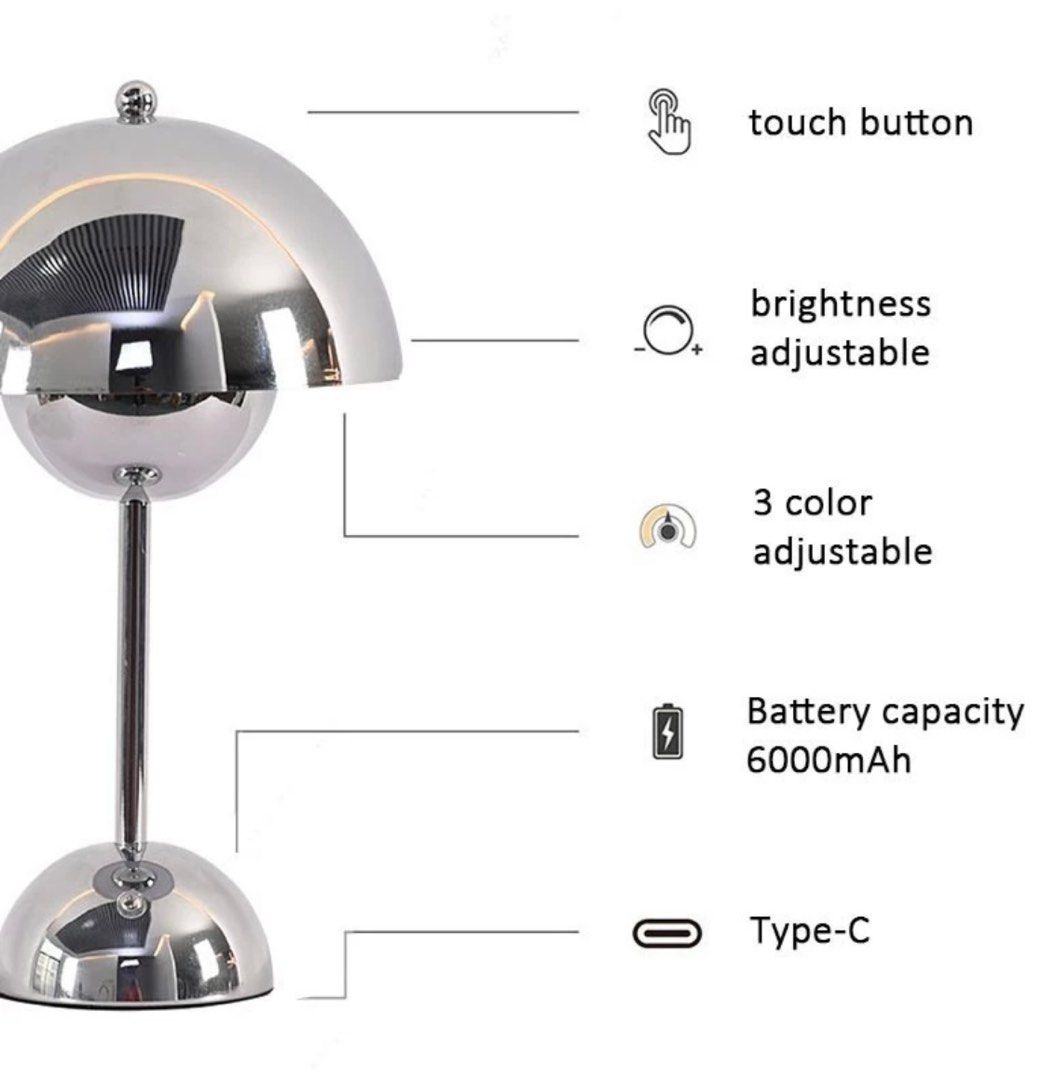 PRE-ORDER | Valentina Chrome Lamp (Category: Lighting) located in Manila. Submitted by _marganicole (Listing ID 1336408299, Image 3). Description: Pre-order (ETA 5-7 days) Once the item is on-hand we can do lalamove same day delivery or thru J&T, LBC🤍 About Valentina Chrome Lamp👀 - Power: 3W - Brightness: adjustable - Color: 3 color adjust (Warm, Warm white, Neutral) - Charging time:3-6H - Working hours:6-8H - Function: Touch control - Battery 