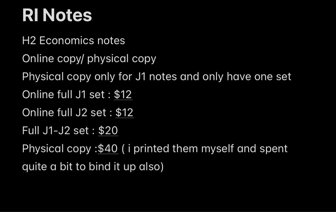 Ri Raffles RI Raffles Institution H2 Economics notes, Everything Else on Carousell