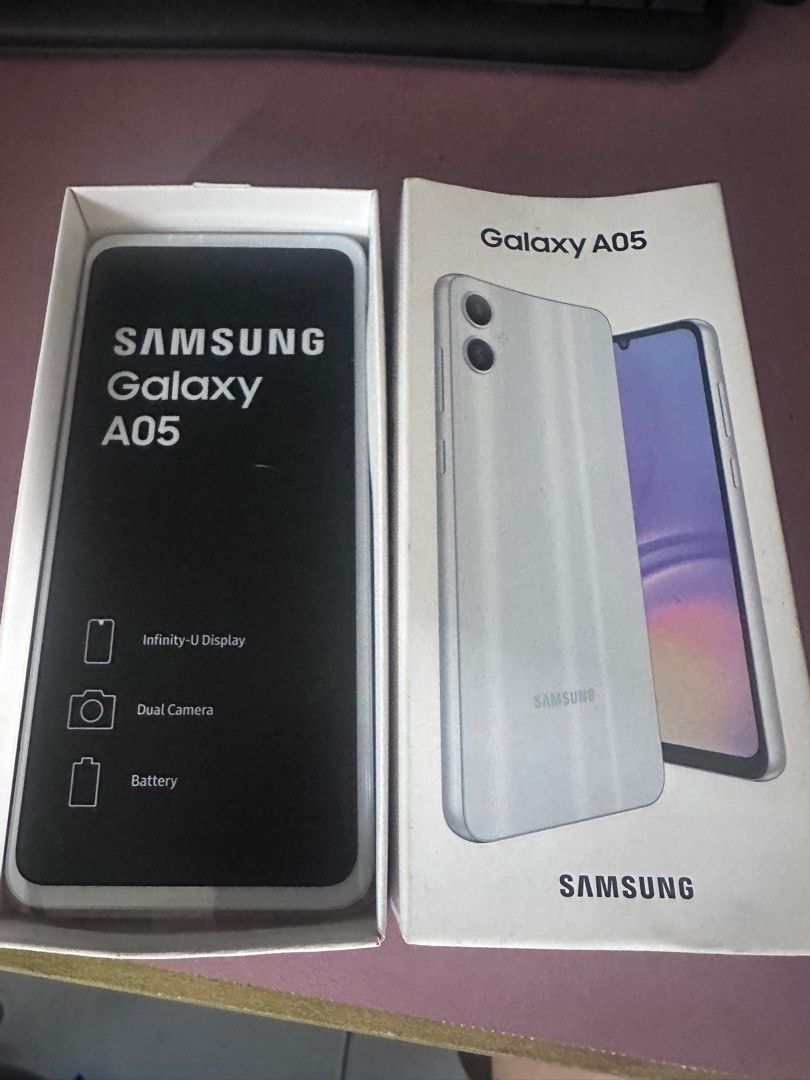 Samsung Galaxy A05 (Category: Samsung) located in Taguig. Submitted by kitkat88boutique (Listing ID 1336327736, Image 1). Description: Brand new condition Never use Just open it to try if working Phone was from my globe plan With box Loc taguig.