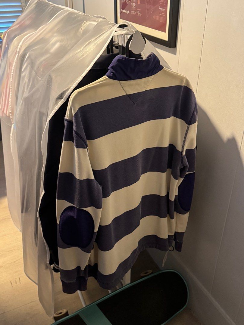 Tommy Hilfiger Striped Half Zip Sweatshirt (Category: Coats, Jackets and Outerwear) located in Pasig City. Submitted by _rajasully (Listing ID 1336411037, Image 3). Description: 🔹Tag size: M 🔹Color: Purple and White 🔹Measurements: Length: 29 inches Width: 21 inches Sleeves: 20 inches 🔹PM me to inquire 😊.