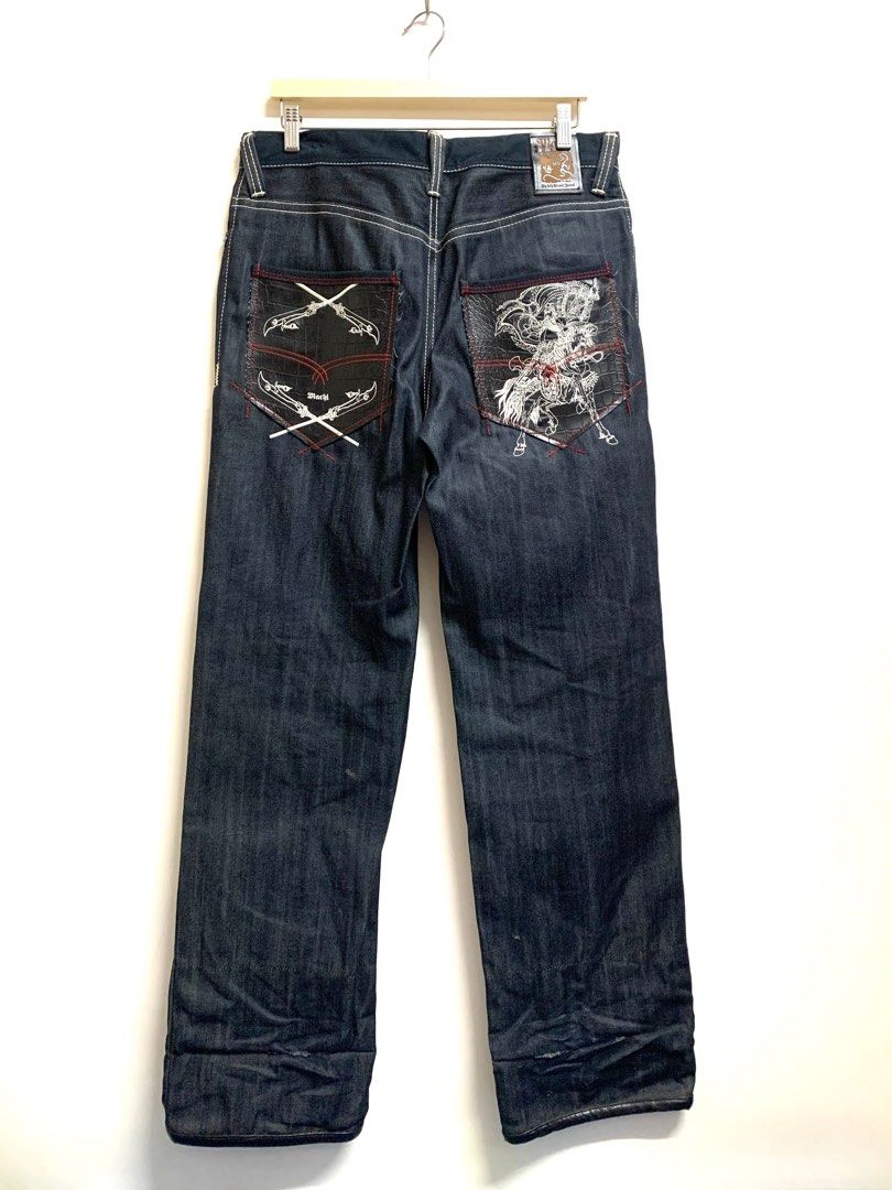 Vintage 5th Street x Machi 麻吉聯名絕版關公電繡牛仔褲#蛇年行大運, 他的時尚, 褲子, 牛仔褲在旋轉拍賣