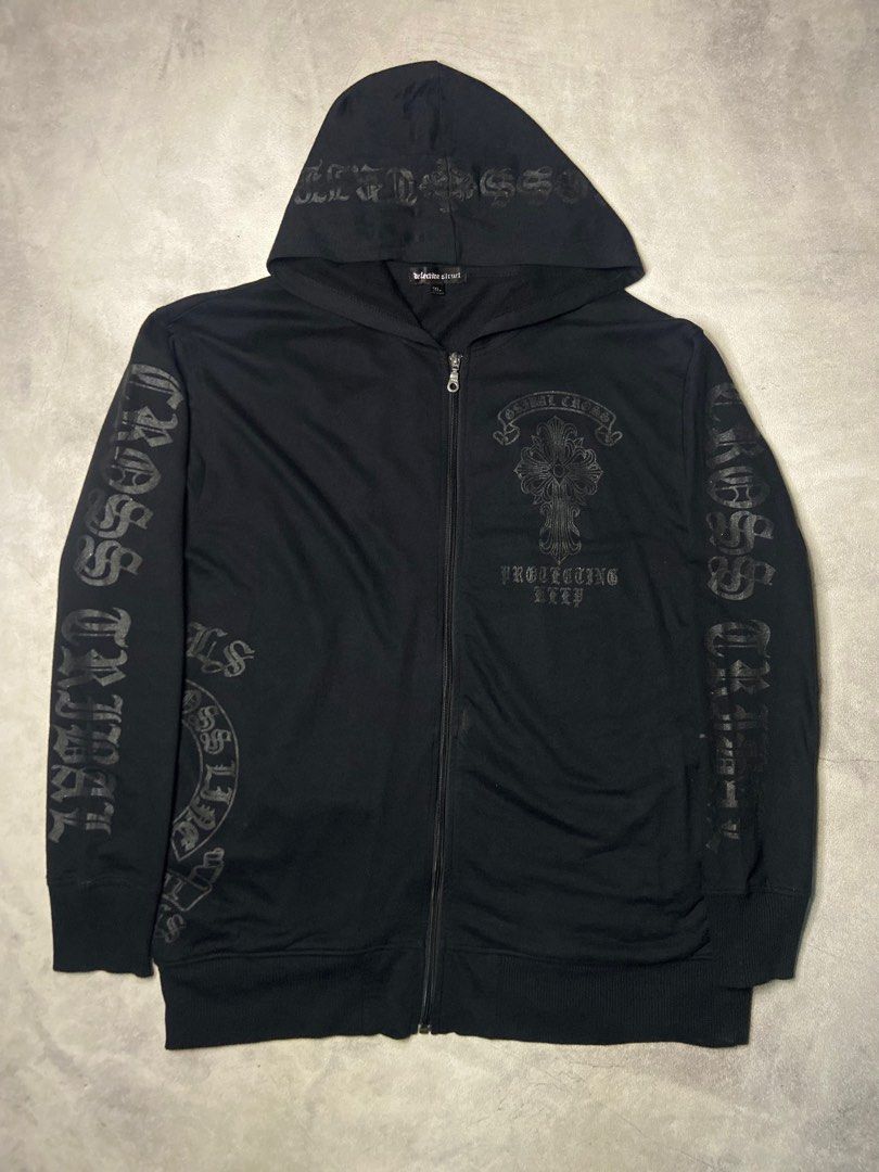 Y2k Defective struct Tribal Cross Chrome Hearts style zipper