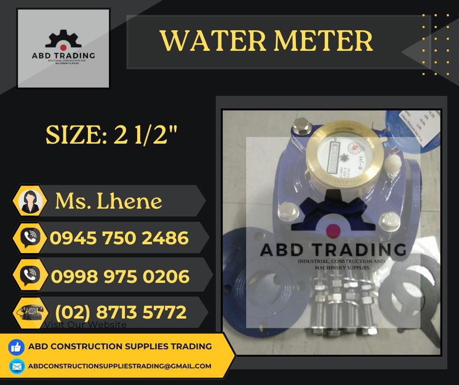 WATER METER (Category: Construction Tools & Equipment) located in Manila. Submitted by _abdtrading (Listing ID 1336342745, Image 1). Description: WATER METER FLANGE TYPE SIZE: 2 1/2" ABD CONSTRUCTION SUPPLIES TRADING DTI Registered & BIR Accredited 💯 -🛠️Machinery -🛠️Tools -🛠️Electrical -🛠️Industrial & Construction Materials -🛠️Fittings -🛠️Personal Protective Equipment 🚴-Pick up & Delivery Price is subject to change without prior notice OF