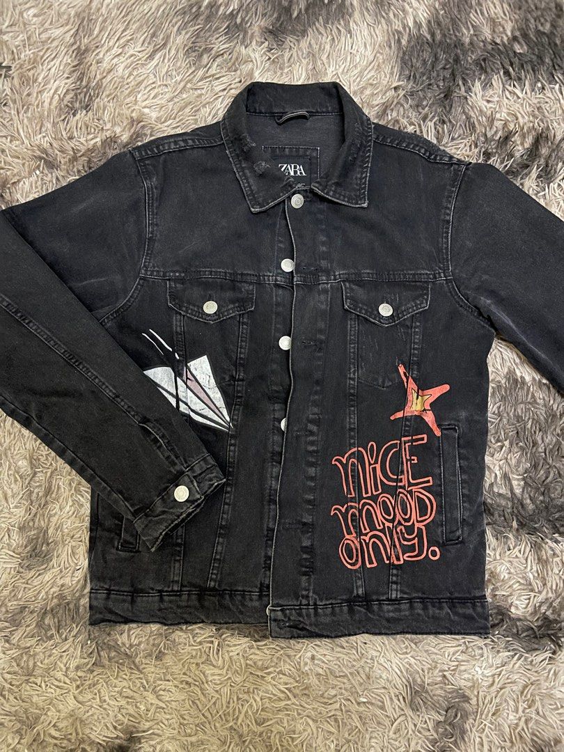 Zara Graffiti Print Denim Jacket Panther Head Men s Fashion Coats Jackets and Outerwear on Carousell