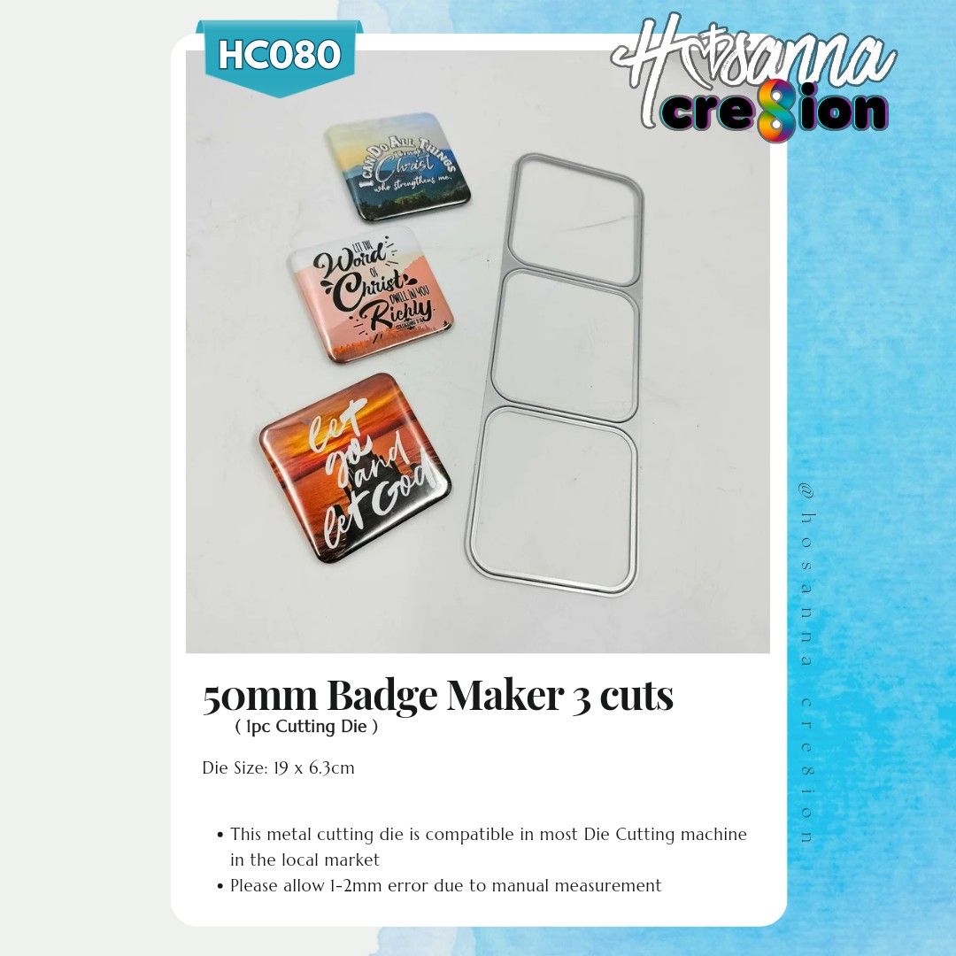 50mm Square Badge Maker Metal Cutting Dies (Category: Craft Supplies & Tools) located in Manila. Submitted by gabbiescrafthouse (Listing ID 1336528201, Image 1). Description: .