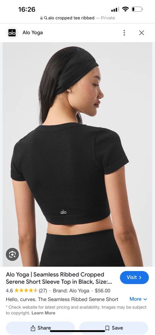Alo cropped tee (Category: Activewear) located in Singapore. Submitted by ajinghui (Listing ID 1336585137, Image 3). Description: Selling cos no wearing anymore hought off alo official site.