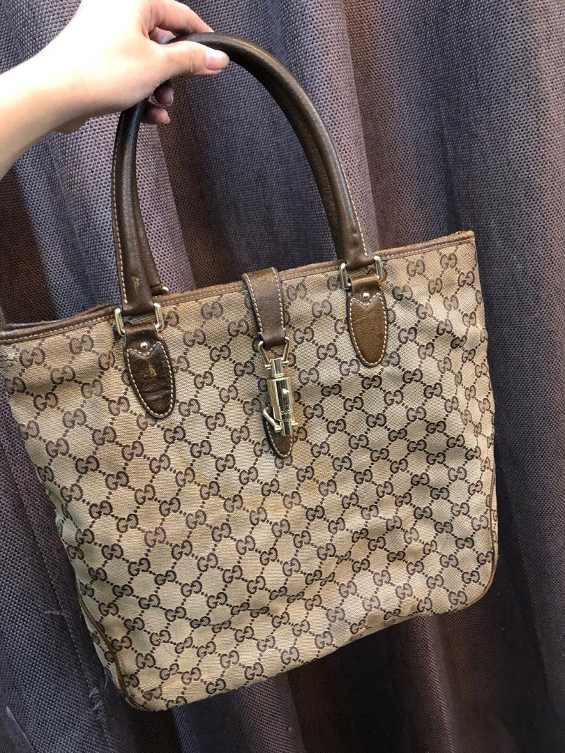 Authentic Vintage Gucci Canvass leather Jackie Handbag Tote bag