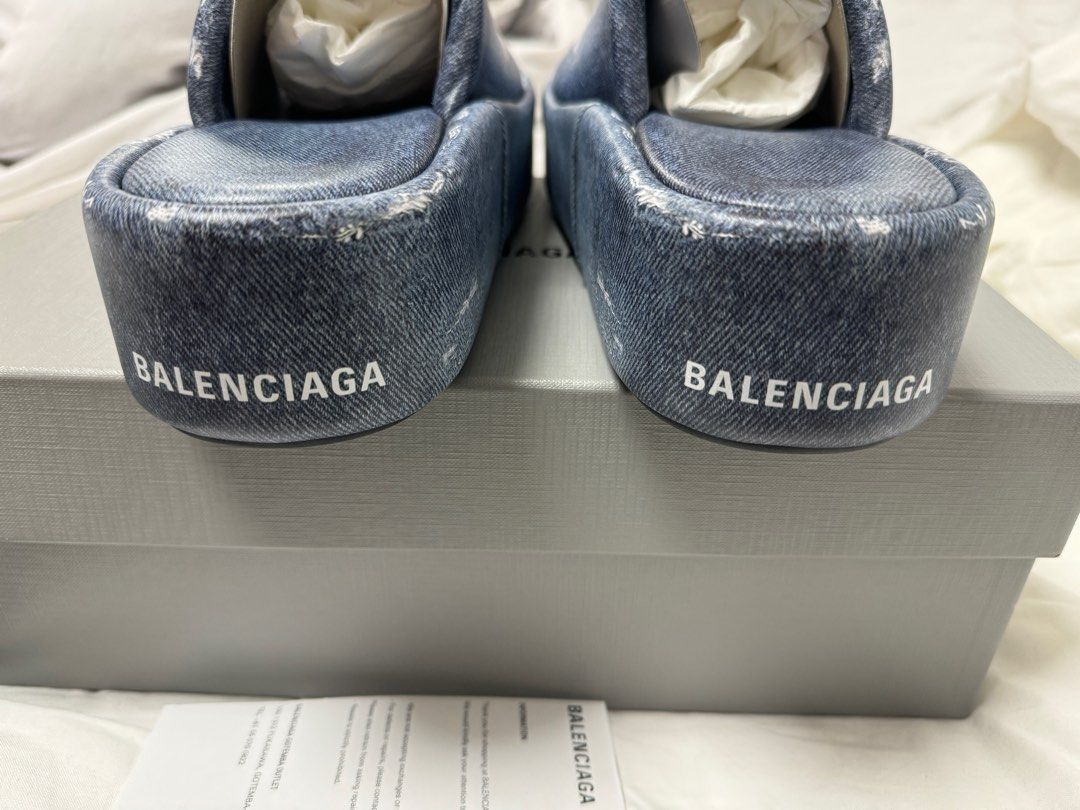Balenciaga denim look platform slippers (Category: Sneakers & Footwear) located in Muntinlupa City. Submitted by iriedays (Listing ID 1336647937, Image 3). Description: WTS Balenciaga denim look platform slippers Size 39 USED ONCE ONLY FOR PHOTOSHOOT. Complete inclusions FIRM PRICE! (STEAL PRICE ALREADY) DM🗝️.