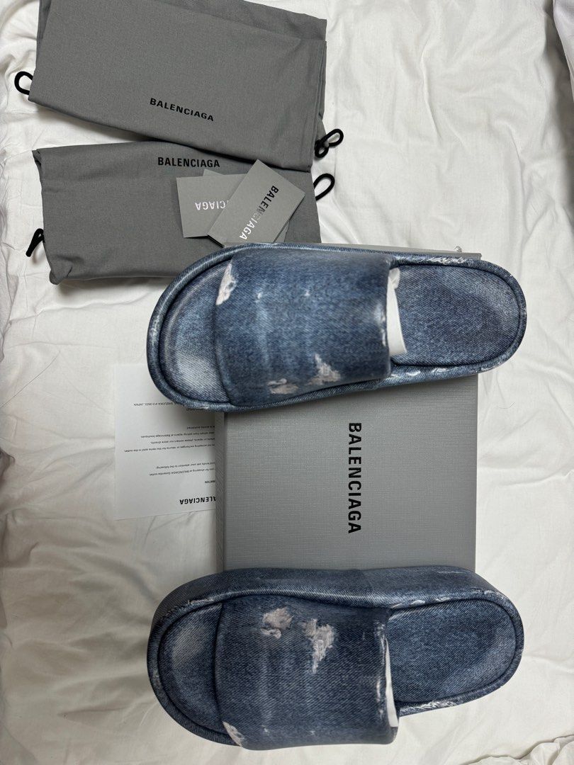 Balenciaga denim look platform slippers (Category: Sneakers & Footwear) located in Muntinlupa City. Submitted by iriedays (Listing ID 1336647937, Image 1). Description: WTS Balenciaga denim look platform slippers Size 39 USED ONCE ONLY FOR PHOTOSHOOT. Complete inclusions FIRM PRICE! (STEAL PRICE ALREADY) DM🗝️.