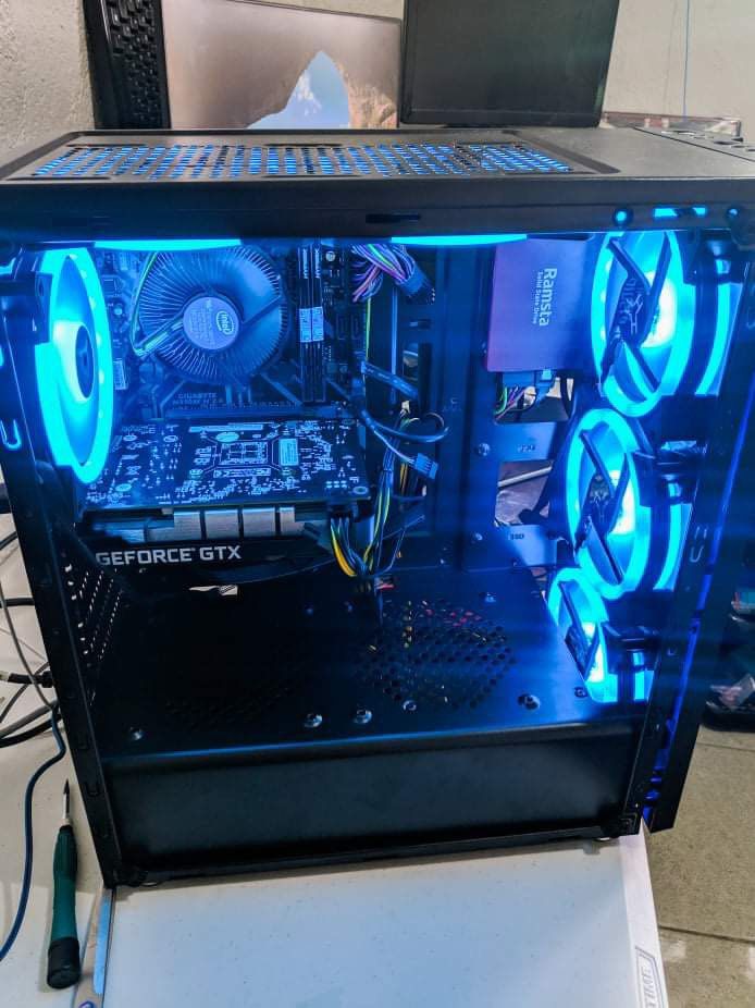 Budget PC (Category: Desktops) located in Binan City. Submitted by arlcl (Listing ID 1336623437, Image 1). Description: Cpu: I3 9100F :with SNOWMAN AIR COOLER MASTER Mobo:GIGAYTE G310 Ram: hyper X 16GB RAM (2x8) GPU: GTX 1650 super Memory: 240GB SSD :1TB HDD Power: COUGAR XTC 80+BRONZE CASE: RAKK HALIYA BLACK Fans 6PCS RGB REMOTE Features: ✅This is my personal PC build is very tipid sa kuryente ✅ Super ganda ng airflow 6 Fans, With RAKK HALIYA CA