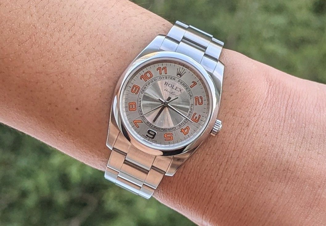 Complete Set Rolex 114200 34mm Orange Concentric Dial Air King AirKing Midsize Automatic Watch Great Alternative to Datejust Oyster Perpetual OP34 OP36 OP31 36mm 31mm 124200 126000 126200 126234 11600...