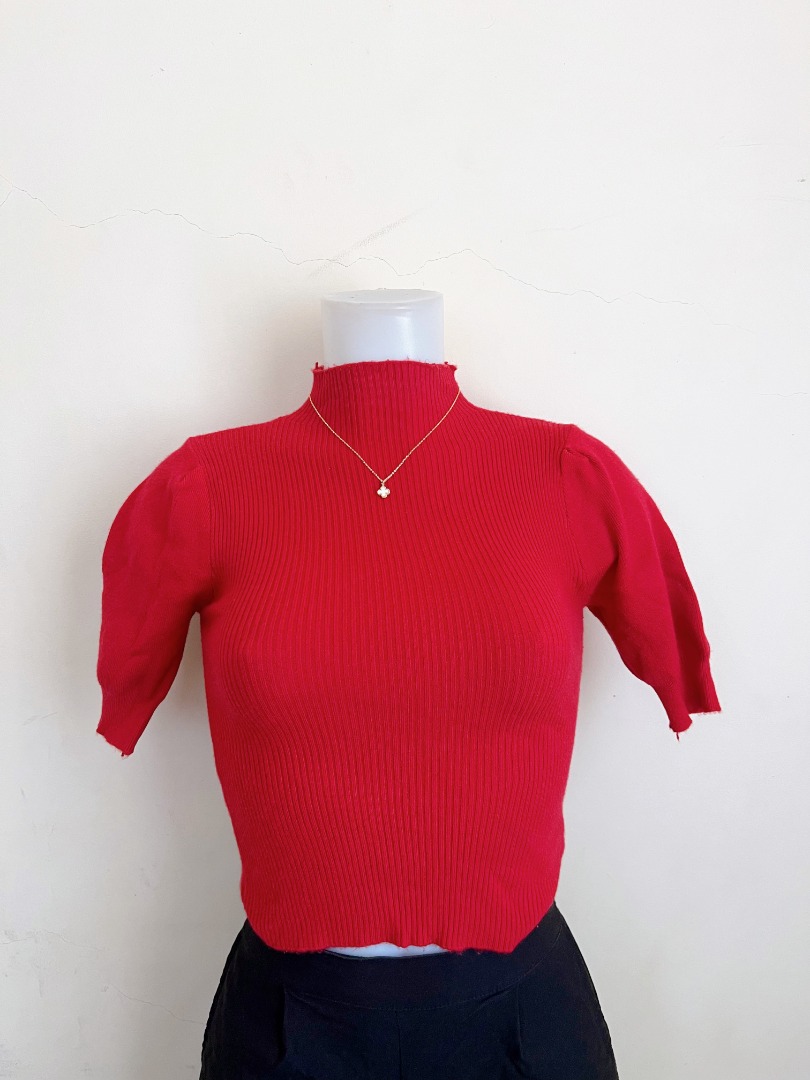 High neck red top, Women's Fashion, Tops, Others Tops on Carousell — free download