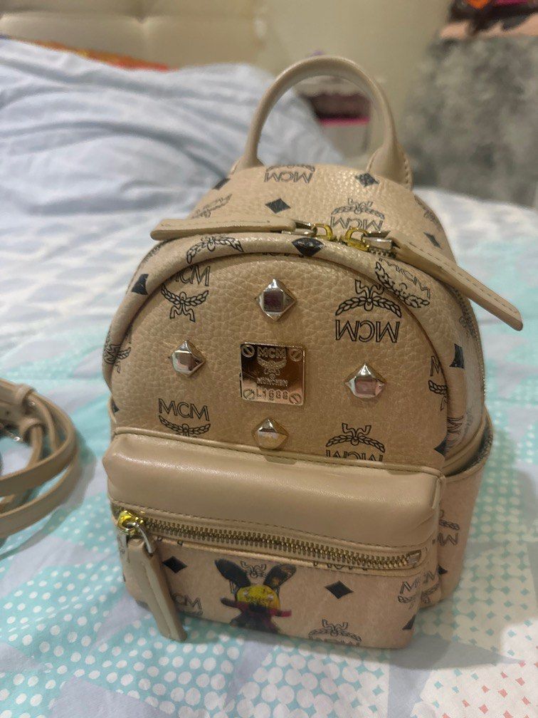 MCM backpack beige color studded rabbit cream color Luxury Bags Wallets on Carousell
