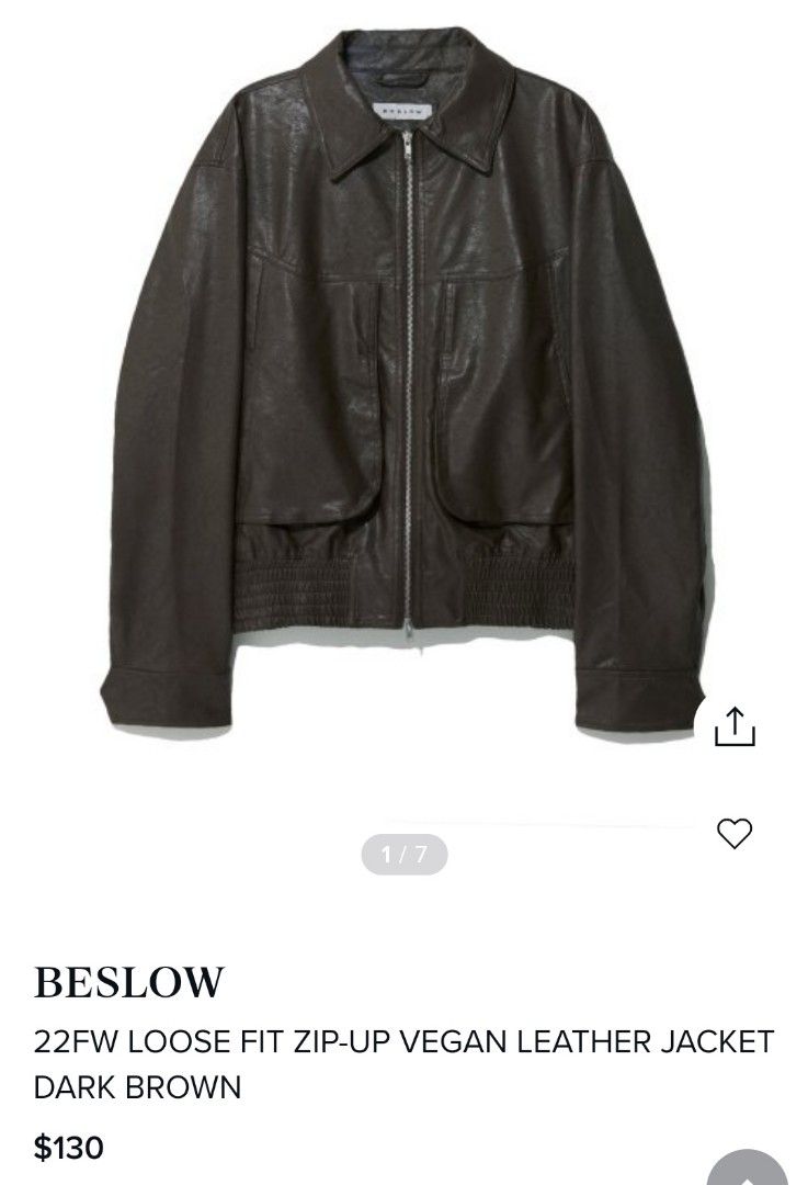 BESLOW LOOSEFITZIP-UPVEGANLEATHER JACKET