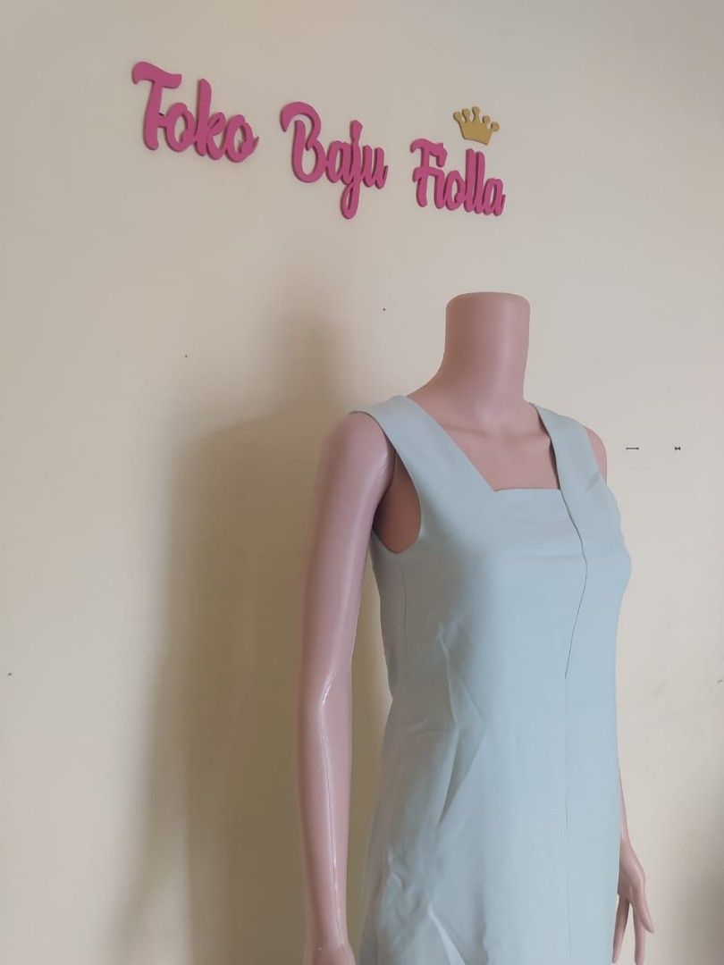 Premiun luxury love n bravery midi square neck dress tebel, Fesyen