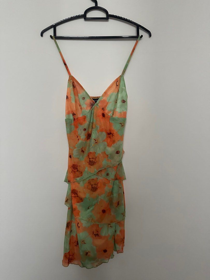 Pretty Little Thing Green Orange Ruffle Floral Dress, Women's Fashion,  Dresses & Sets, Dresses on Carousell