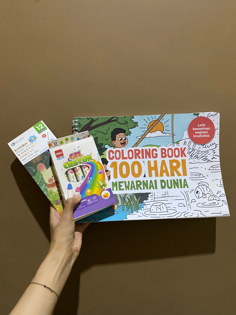 Set Buku Mewarnai dan Melukis + Deli Gell Crayon - 100 Days Coloring ...