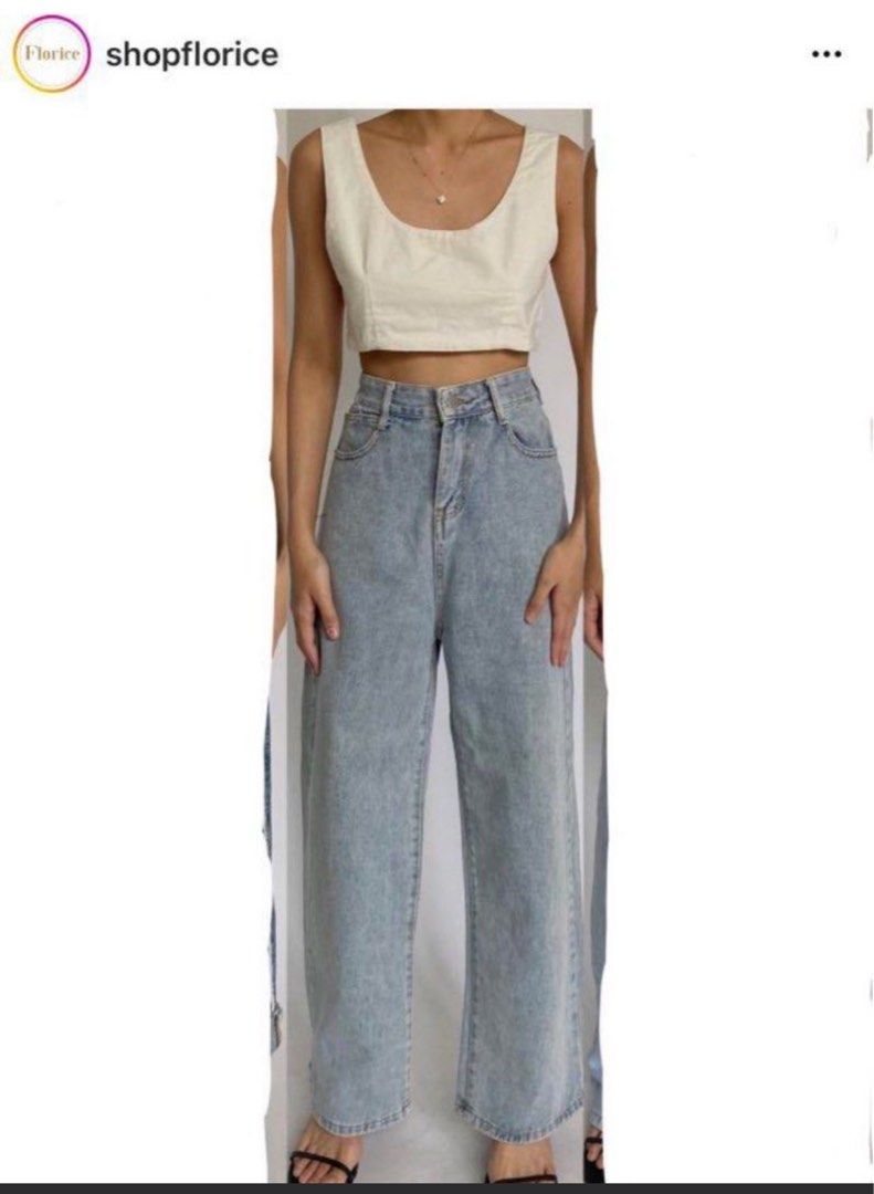 Shopflorice wide leg jeans (Category: Jeans) located in Quezon City. Submitted by skywooo (Listing ID 1336514118, Image 1). Description: Bought from shopflorice, still in good condition RFS: too loose on me Waist: 28-29 in Hips: 42 in Length: 36 in.