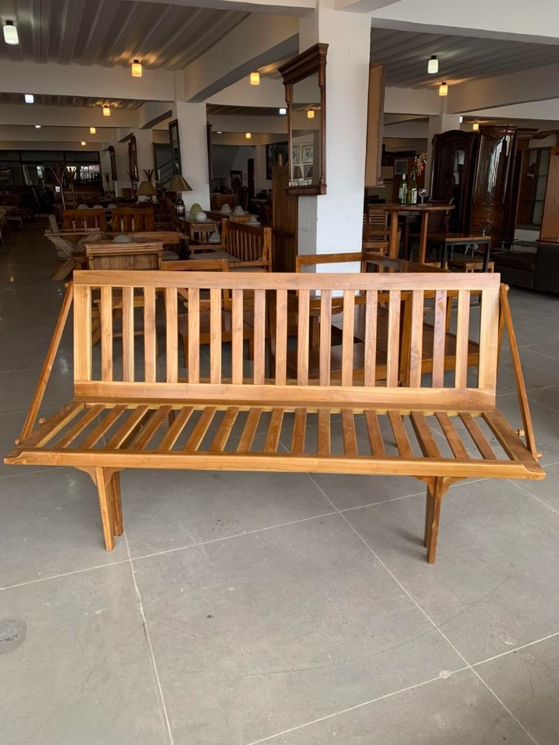 Solid Teak Wood Folding Modern Sofa Bed Frame (Category: Bed Frames & Mattresses) located in Quezon City. Submitted by lindenteakmain_angieee (Listing ID 1336588597, Image 1). Description: ITEM: Handcrafted Solid Teak Wood Folding Modern Sofa Bed Frame SERIES: Gold Teak (Indoor Series) MAIN MATERIAL: Teak Wood (Tectona Grandis) FINISHING: N. Cellulose APPROXIMATE DIMENSIONS: (size may slightly vary due to its handcrafted nature) Bed Frame Form: 1
