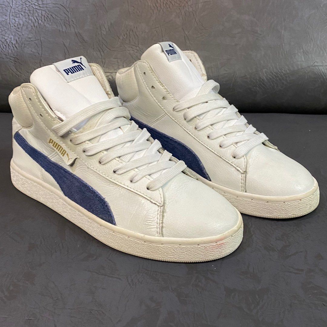 Sepatu Puma Suede Classic Mid Sneakers Sz40,5 Puma Mid Cozy Skateboarding  White Navy Sepatu Second