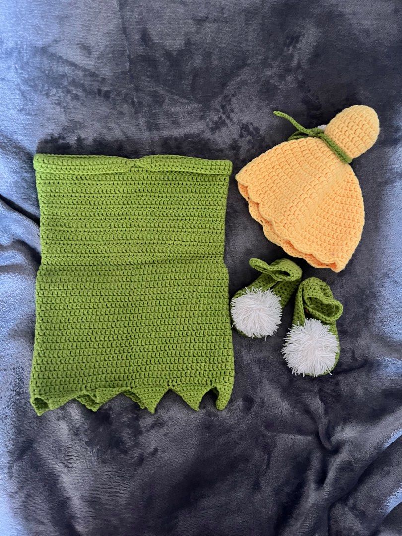 Tinkerbell Crochet Baby Costume (Category: Babies & Kids Fashion) located in Manila. Submitted by euni01 (Listing ID 1336585713, Image 2). Description: • Tinkerbell Crochet Costume • Used once • For 3 months up to 6 months • + SF .