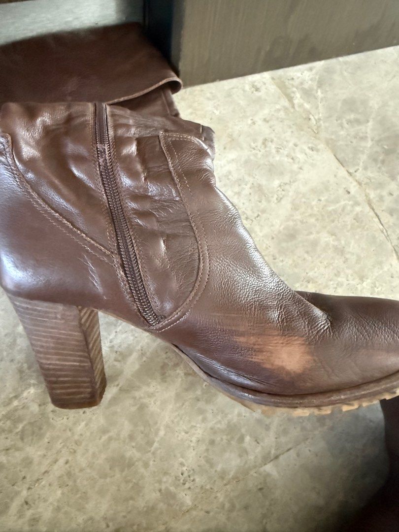 Vero Cuoio brown leather heeled boots Women s Fashion Footwear Boots on Carousell