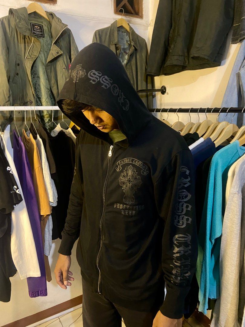 Y2k Defective struct Tribal Cross Chrome Hearts style zipper