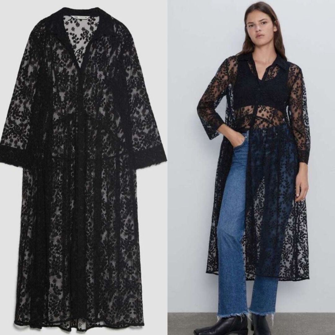 Zara Black Lace Cutwork Embroidery Midi Maxi Shirt Dress, Women's Fashion,  Dresses & Sets, Dresses on Carousell