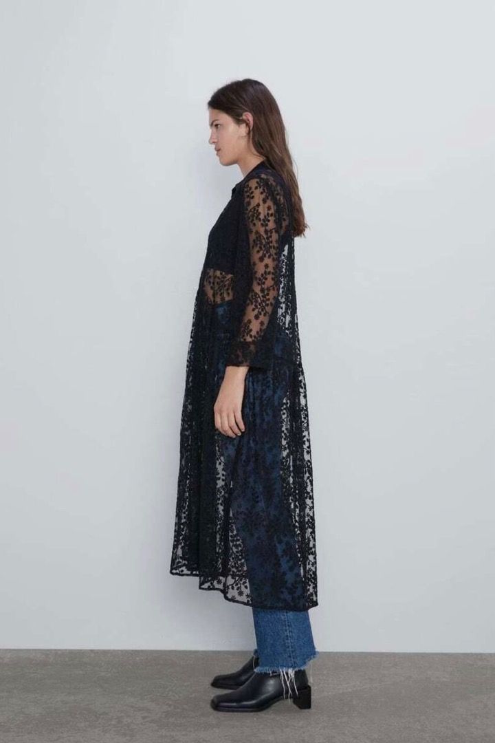 Zara Black Lace Cutwork Embroidery Midi Maxi Shirt Dress, Women's Fashion,  Dresses & Sets, Dresses on Carousell