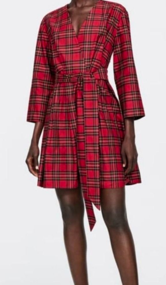 open lace back dress Countryside Cottage Red Gingham Tunic Dress with Ruffle Collar