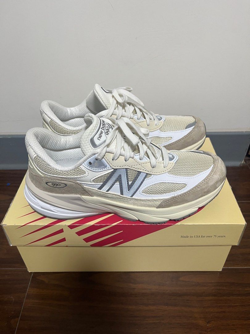 25.5cm) NEW BALANCE 990 V6 M990SS6 奶油白美國製D楦頭, 他的時尚, 鞋 