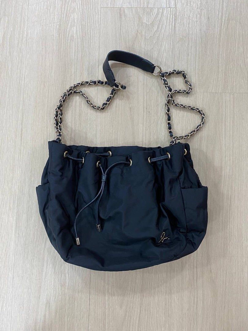 Agnes B black chain sling bag drawstring nylon bag