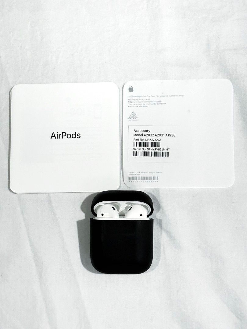 AirPods 2nd Gen with Wireless Charging Case (Category: Portable Audio Accessories) located in Quezon City. Submitted by nightowlbooks (Listing ID 1336867261, Image 3). Description: !!! Will not entertain anyone who doesn't look at the pictures, and read the product description below. It's just common courtesy as a buyer. Compatible with both wired & wireless charger Still with box and guide card With FREE original PowerMac black silicon case Seri