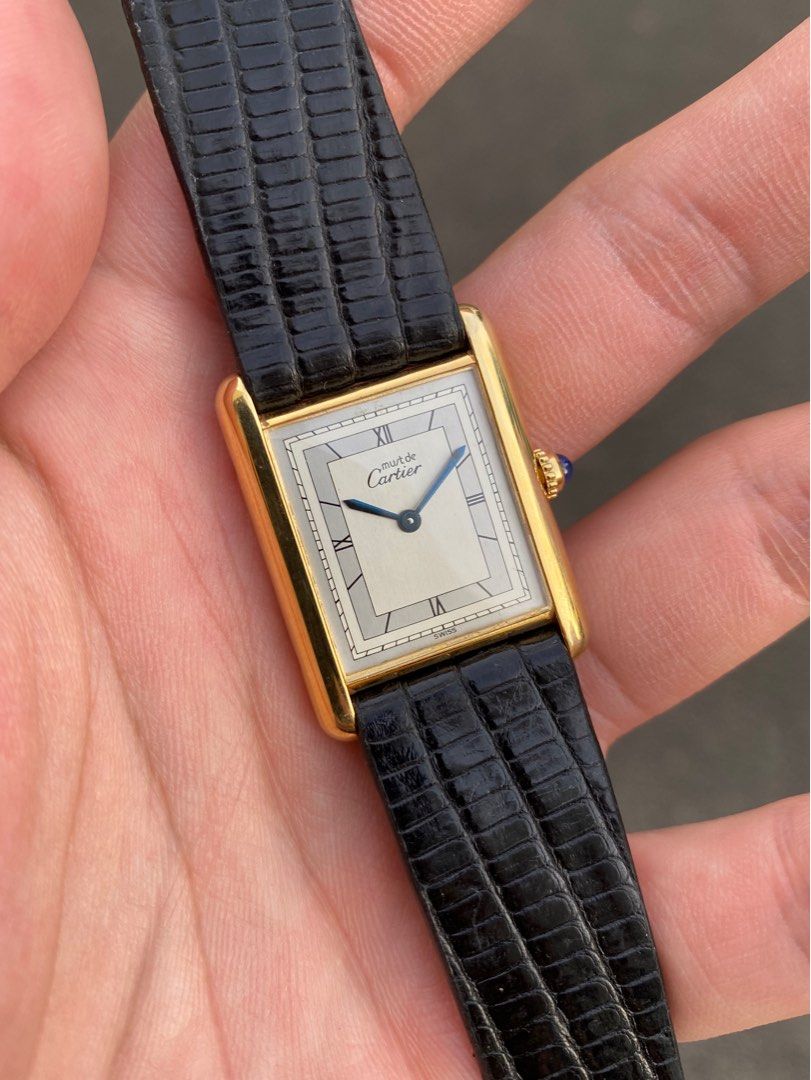 Cartier Tank Men s Must de Cartier Vermeil Ref. 681006 Silver Brushed Art Deco Dial With Roman Numerals Cartier Quartz Vintage Dress Watch All