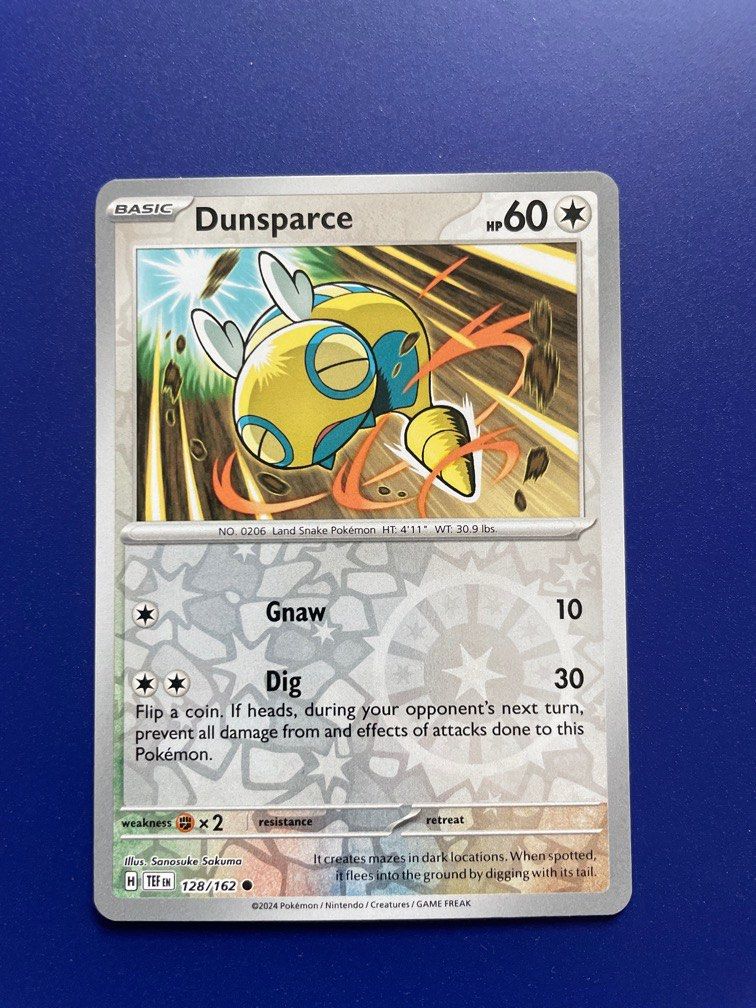 Dunsparce - 128/162 Temporal Forces Reverse Holo Pokemon, Hobbies & Toys,  Toys & Games on Carousell