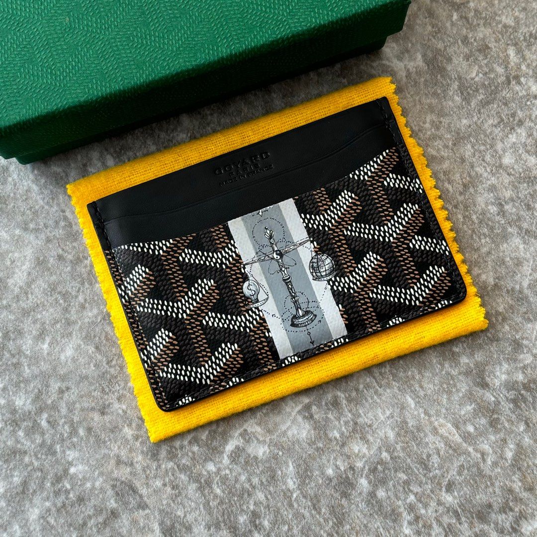 GOYARD BLACK GOYARDINE COATED CANVAS PERSONALIZED CARD HOLDER