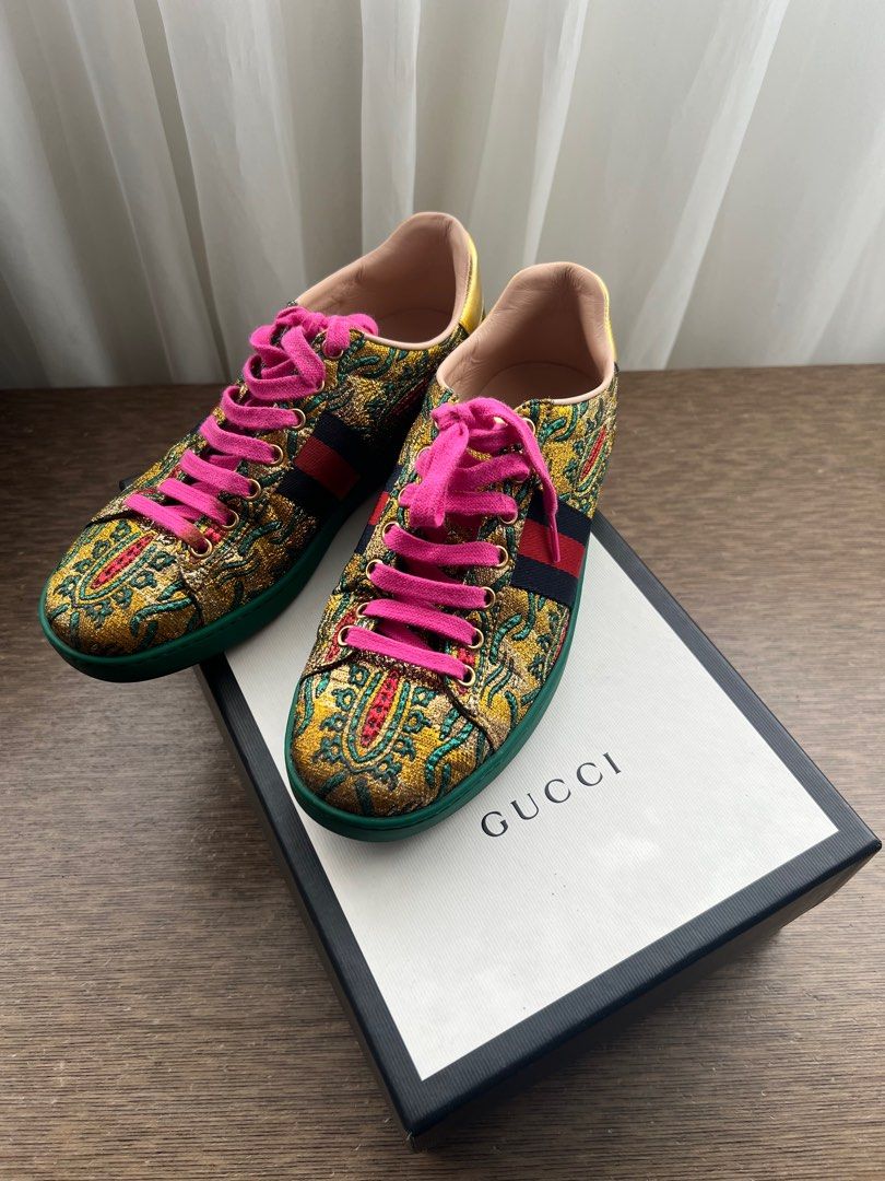 Gucci New Ace Brocade Sneakers in Metallic