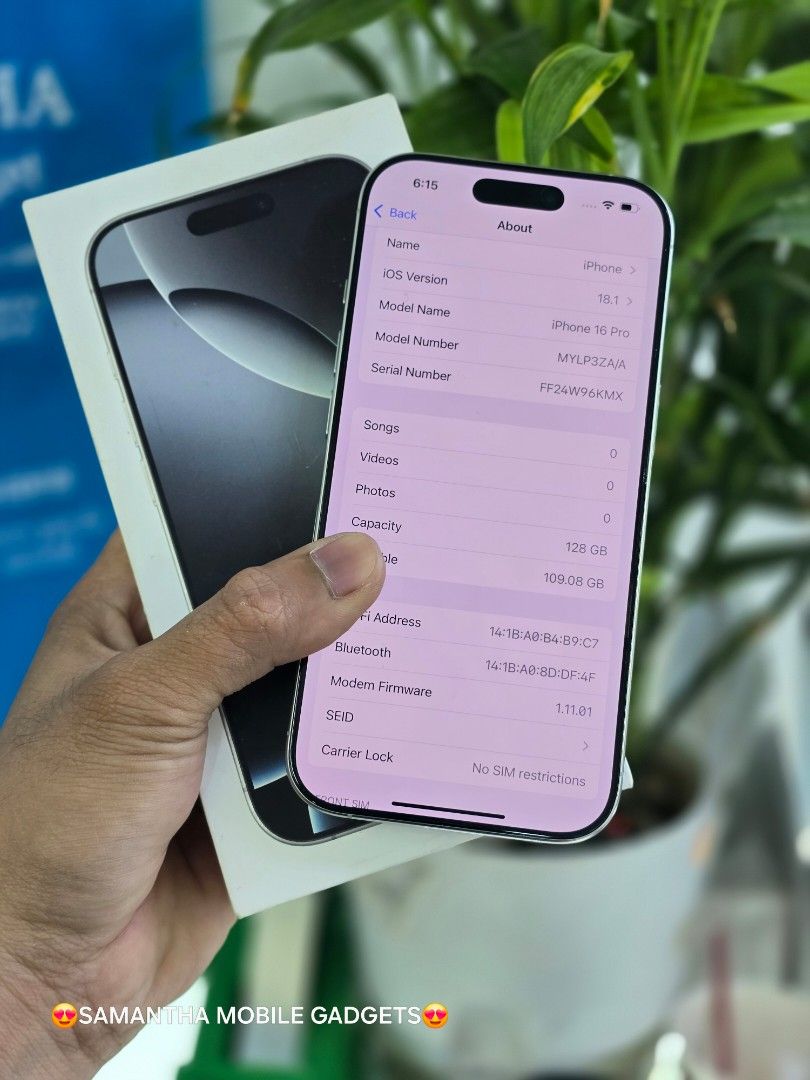 Iphone 16 Pro 128gb HK Variant Dual Sim (Category: iPhone 16 Series) located in Manila. Submitted by lenweltong05295 (Listing ID 1336782171, Image 2). Description: Iphone 16 Pro 128gb HK Variant Dual Sim Secondhand Complete Package Onhand Stock.